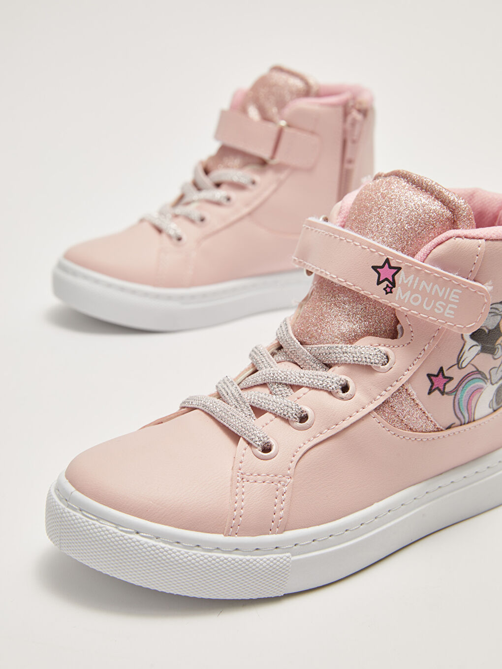 Pembe Minnie Mouse Lisanslı Bağcık Cırt Cırt ve Fermuarlı Kız Çocuk Bilek Boy Spor Ayakkabı-5