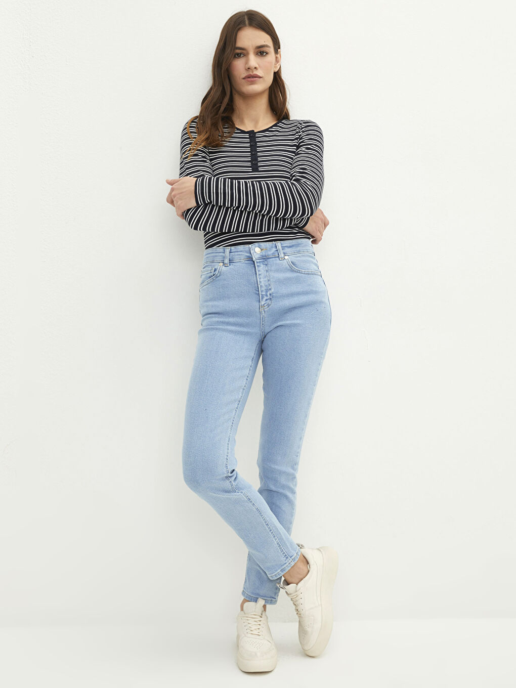 High Waisted Slim Fit Regular Pocket Detailed Women's Rodeo Denim Trousers