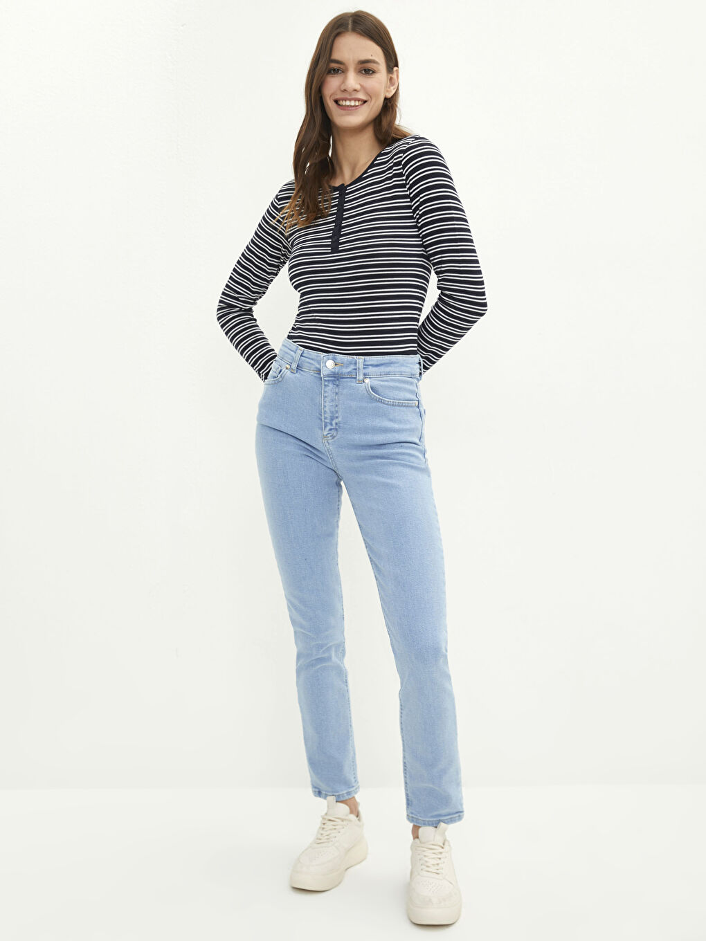 High Waisted Slim Fit Regular Pocket Detailed Women's Rodeo Denim Trousers-1