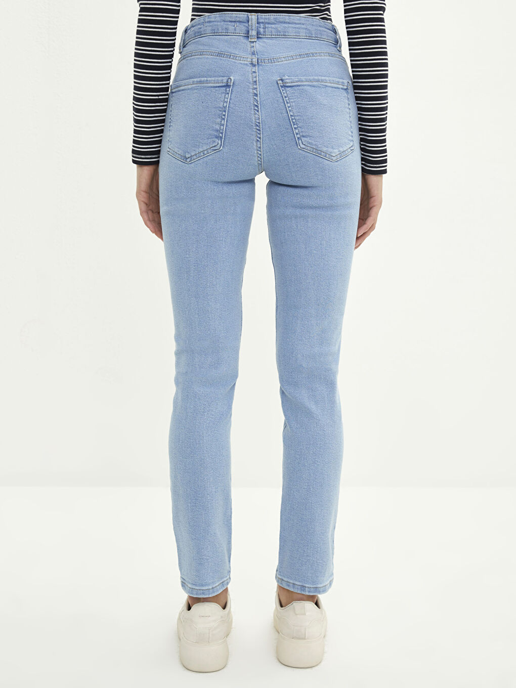 High Waisted Slim Fit Regular Pocket Detailed Women's Rodeo Denim Trousers-4