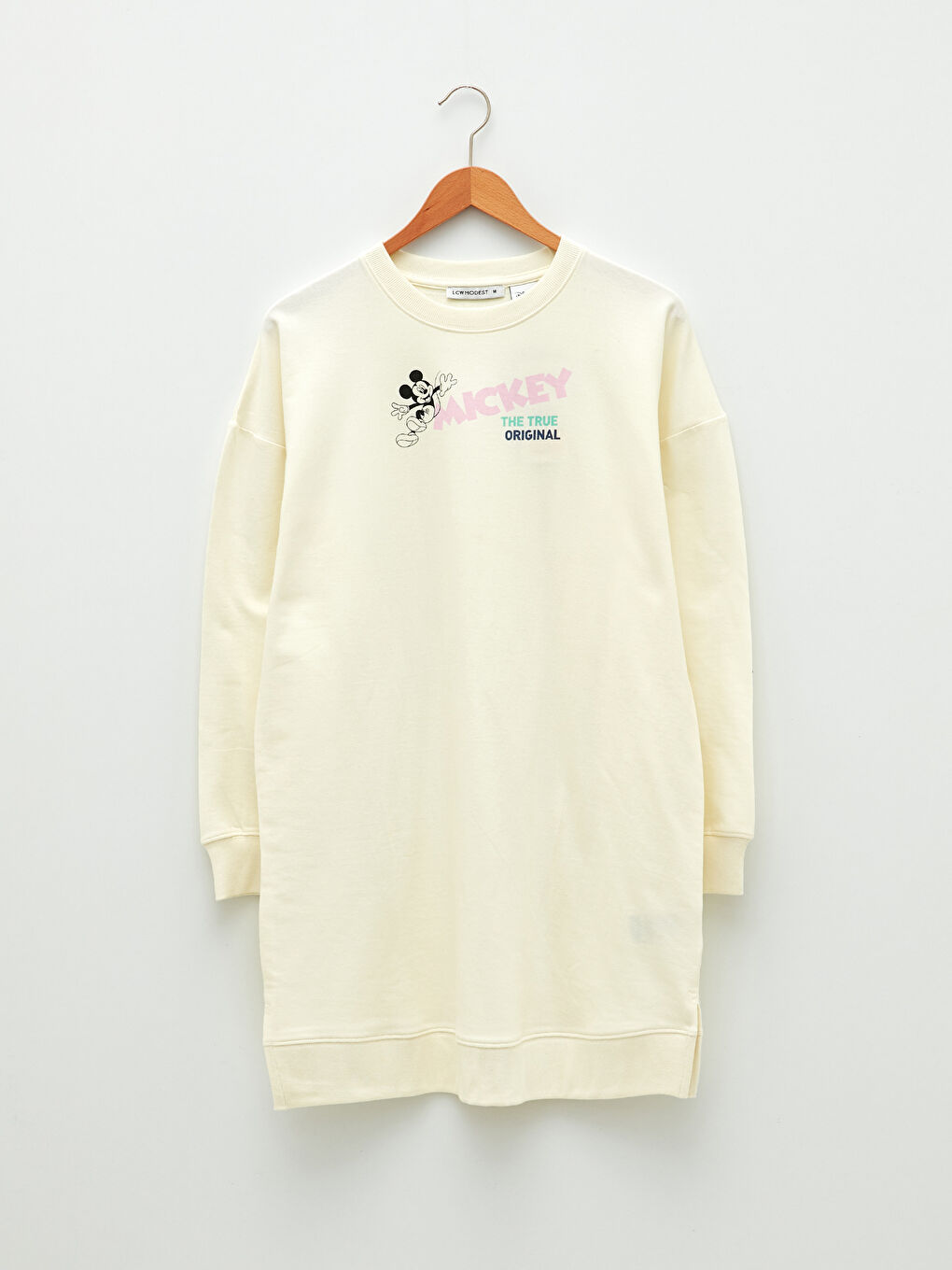 LCW Modest Crew Neck Mickey Mouse Printed Long Sleeve Oversize Cotton Women's Sweatshirt Tunic -S2BD42Z8-DF7