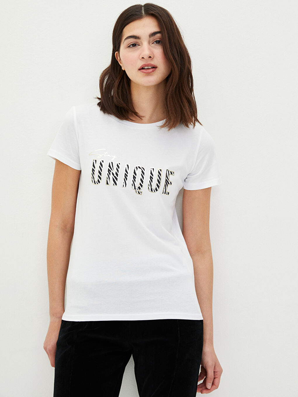 Crew Neck Slogan Printed Short Sleeve Cotton Women's T-Shirt-1