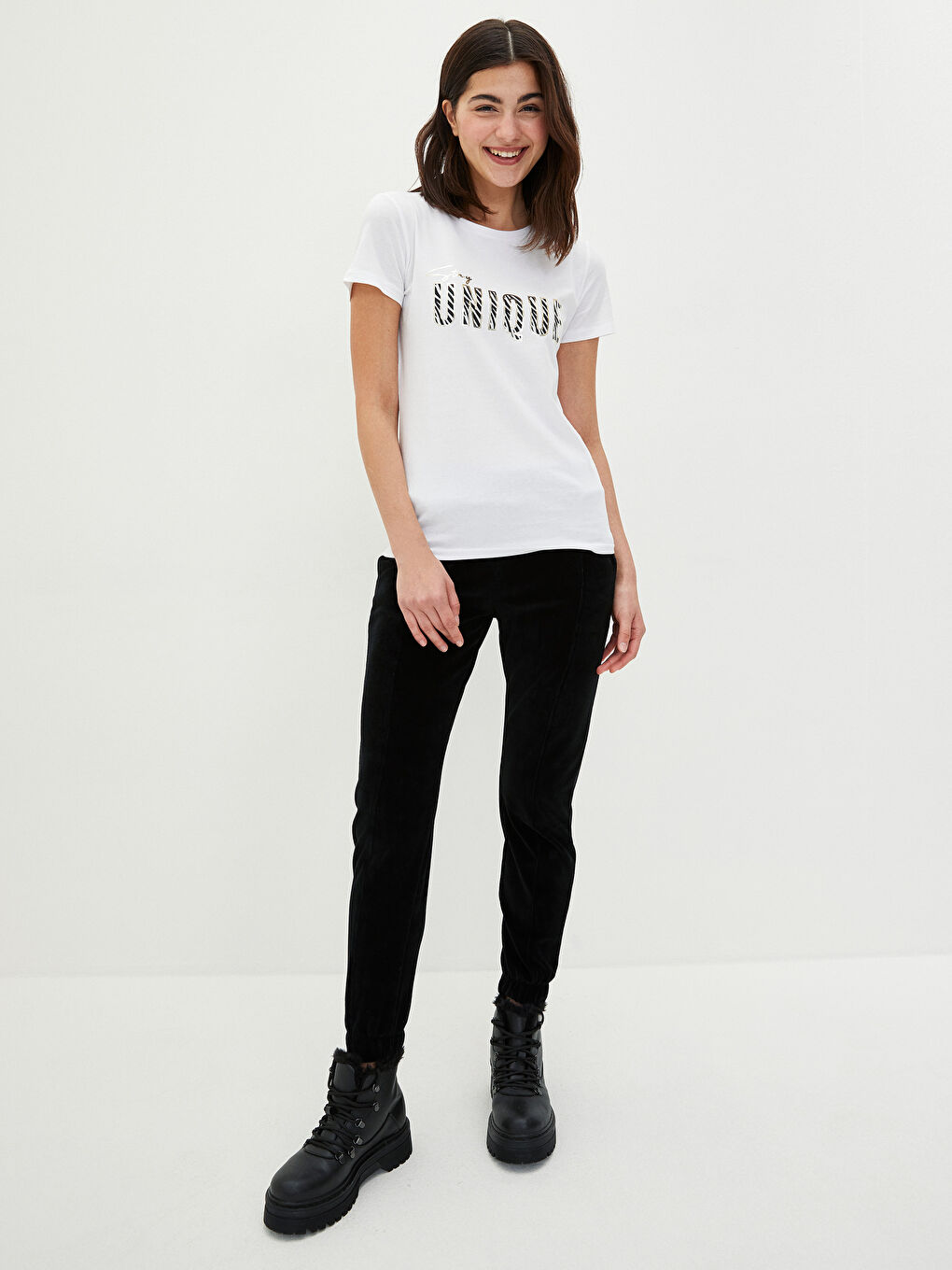 Crew Neck Slogan Printed Short Sleeve Cotton Women's T-Shirt-2