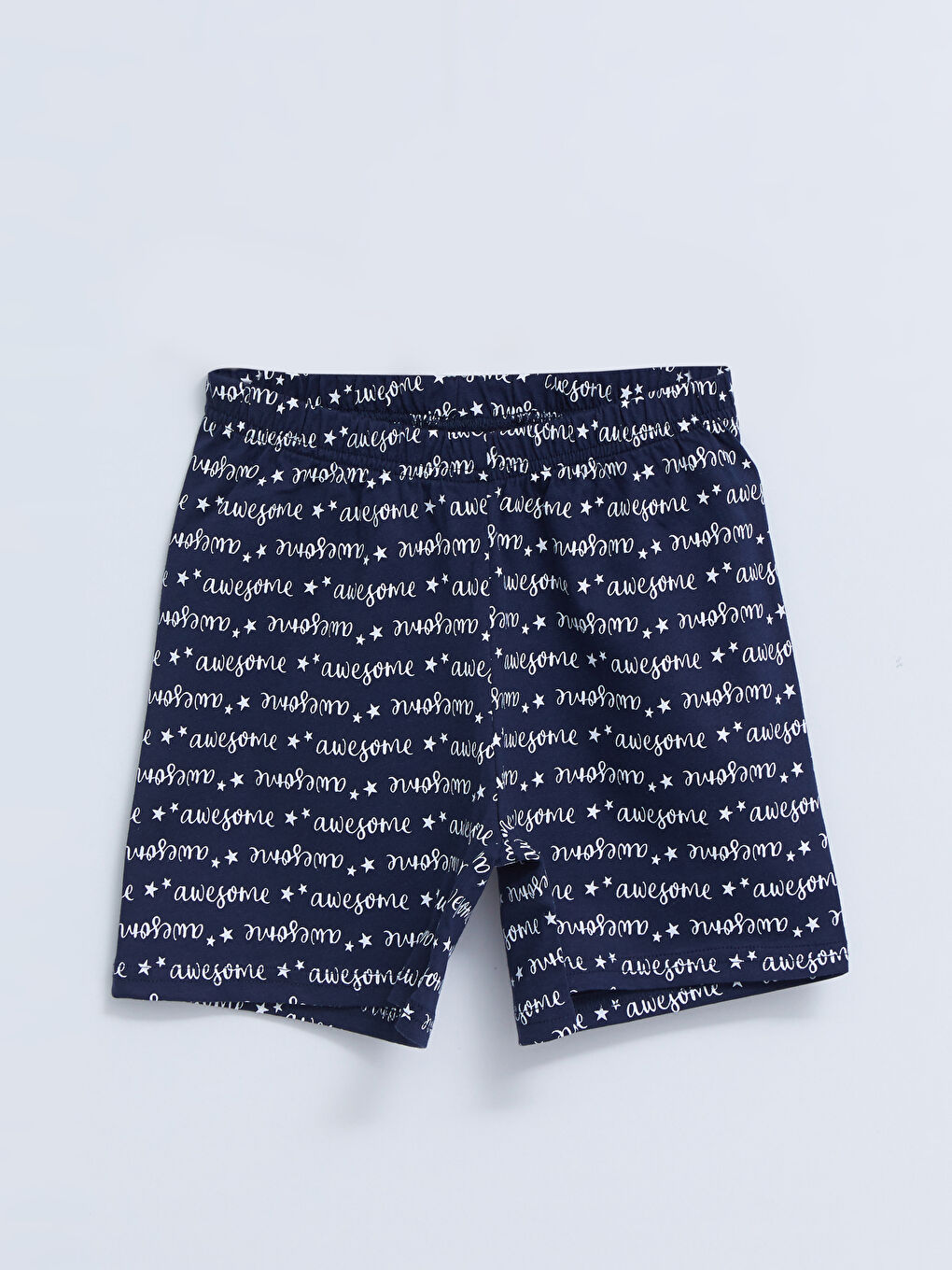 Lacivert Bisiklet Yaka Baskılı Kısa Kollu Pamuklu Kız Çocuk Şortlu Pijama Takımı-2