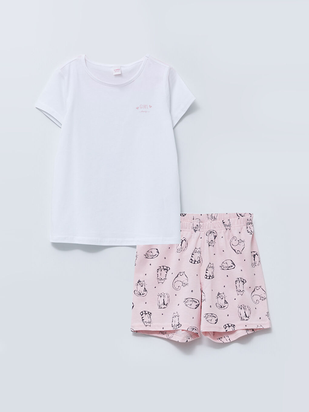 Crew Neck Printed Short Sleeve Cotton Girl's Short Pajamas Set