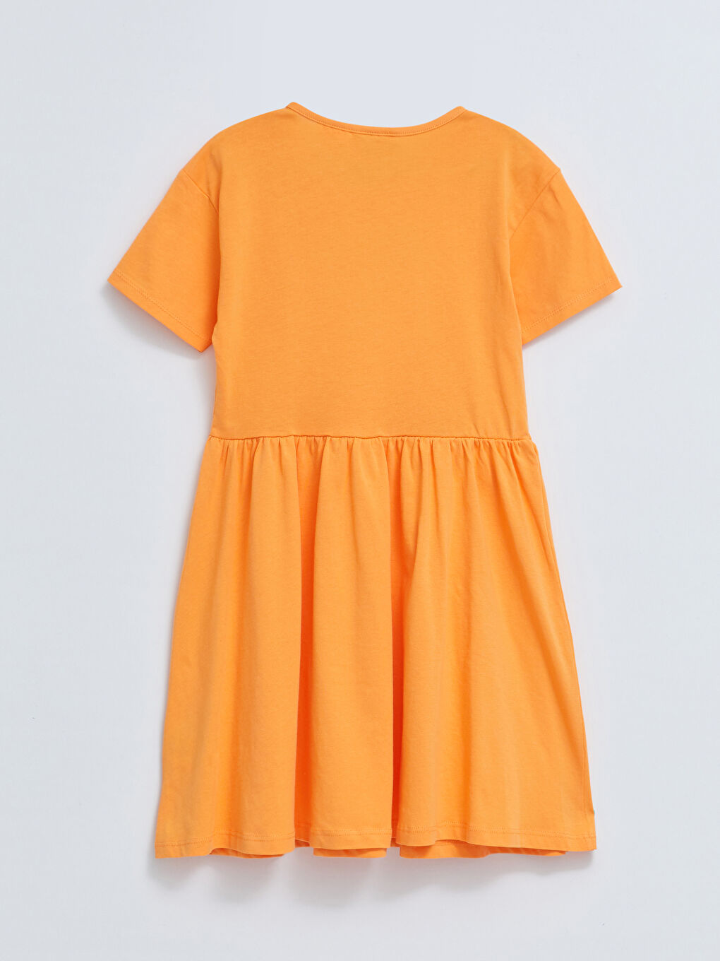 Turuncu Bisiklet Yaka Minnie Mouse Baskılı Kısa Kollu Kız Çocuk Elbise-2