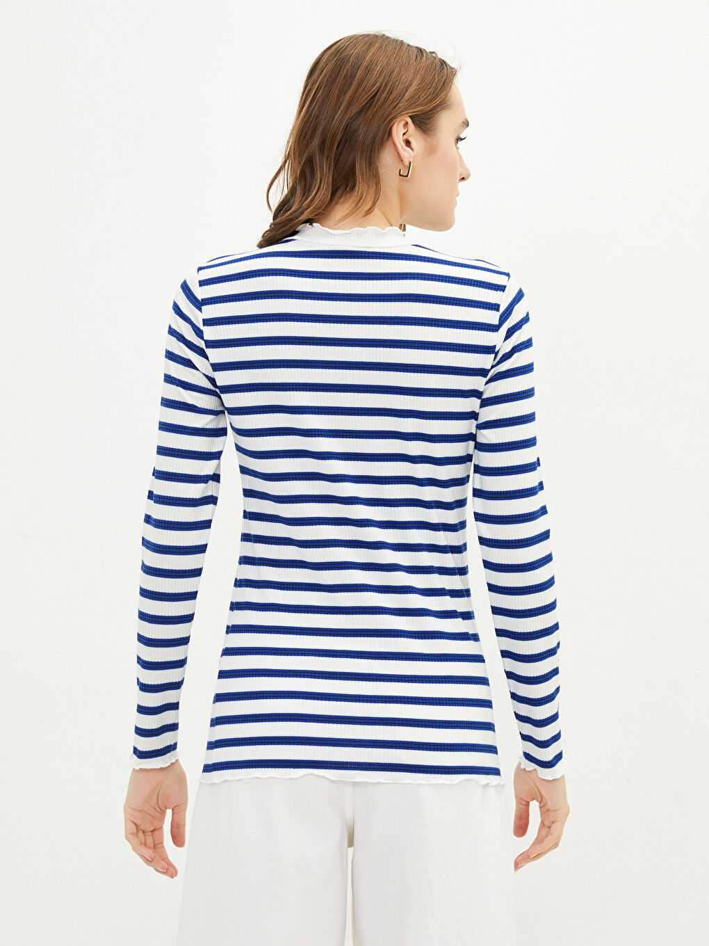 Ruffled High Neck Striped Long Sleeve Women's Body-3