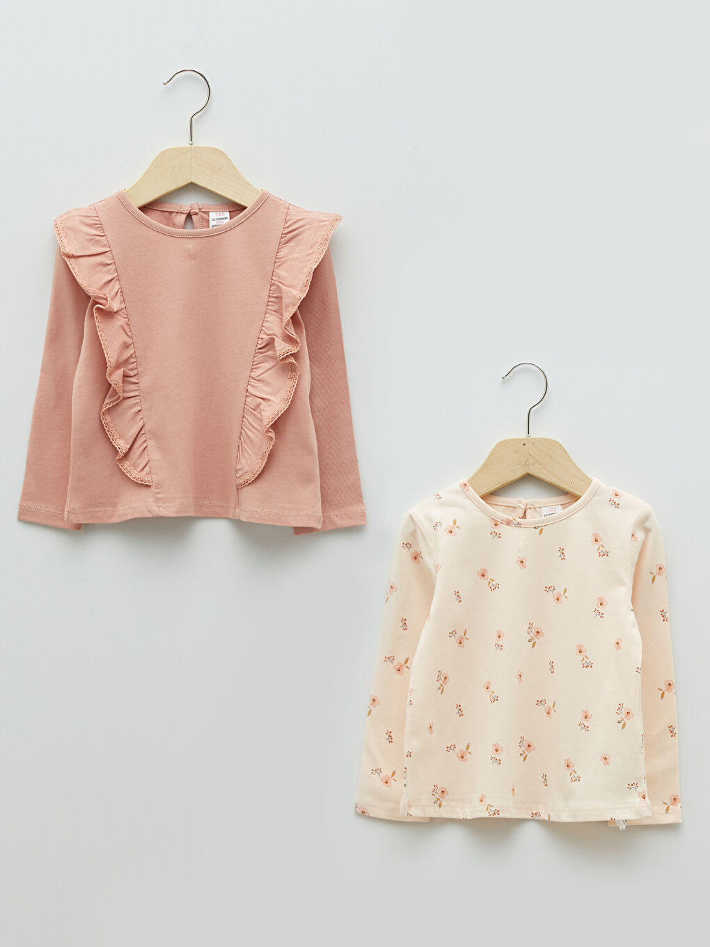 Turuncu Bisiklet Yaka Uzun Kollu Baskılı Kız Bebek Tişört 2'li