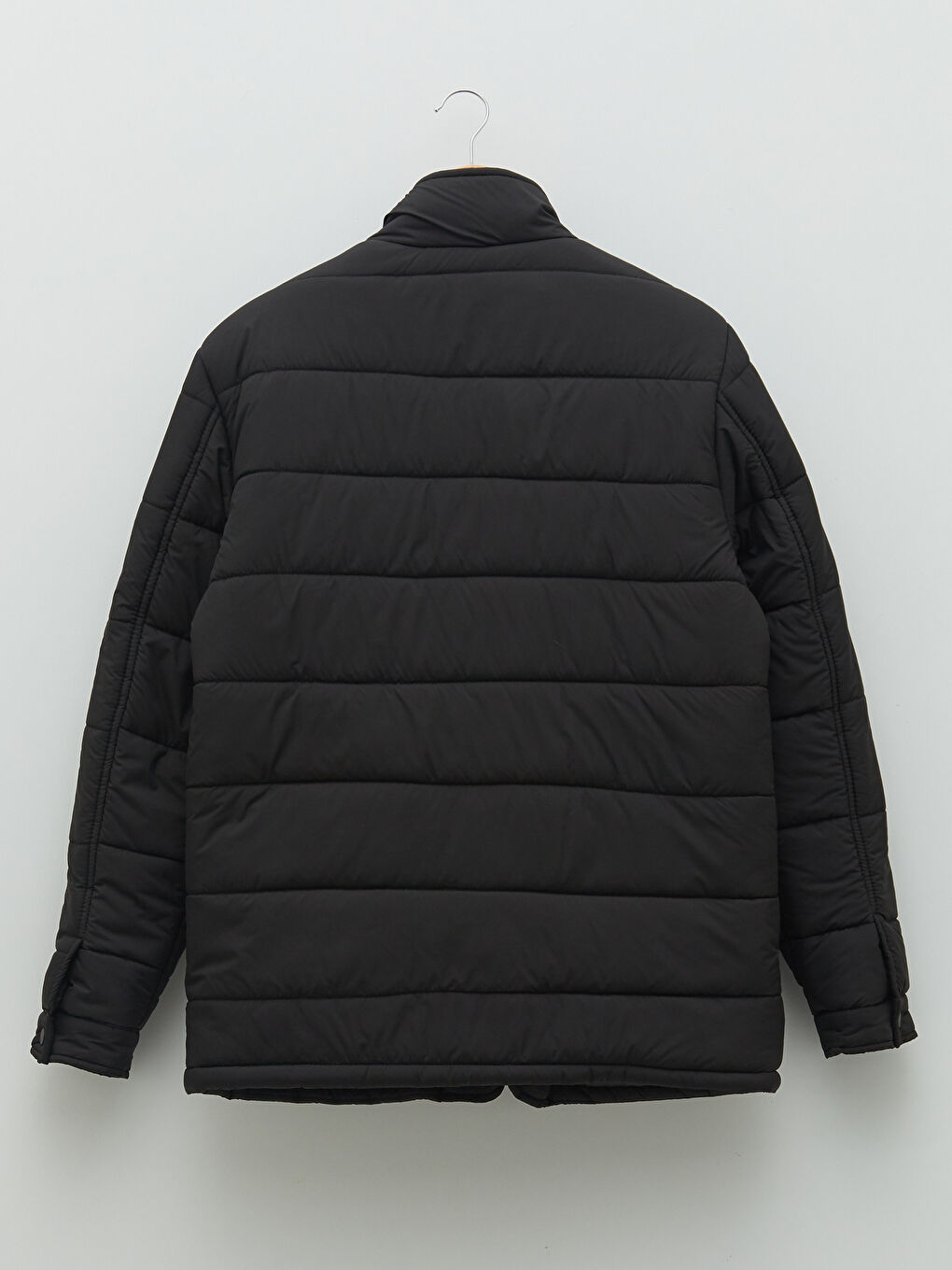 Siyah Standart Kalıp Dik Yaka Erkek Şişme Mont-6