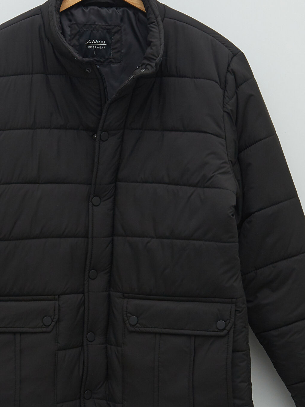 Siyah Standart Kalıp Dik Yaka Erkek Şişme Mont-7