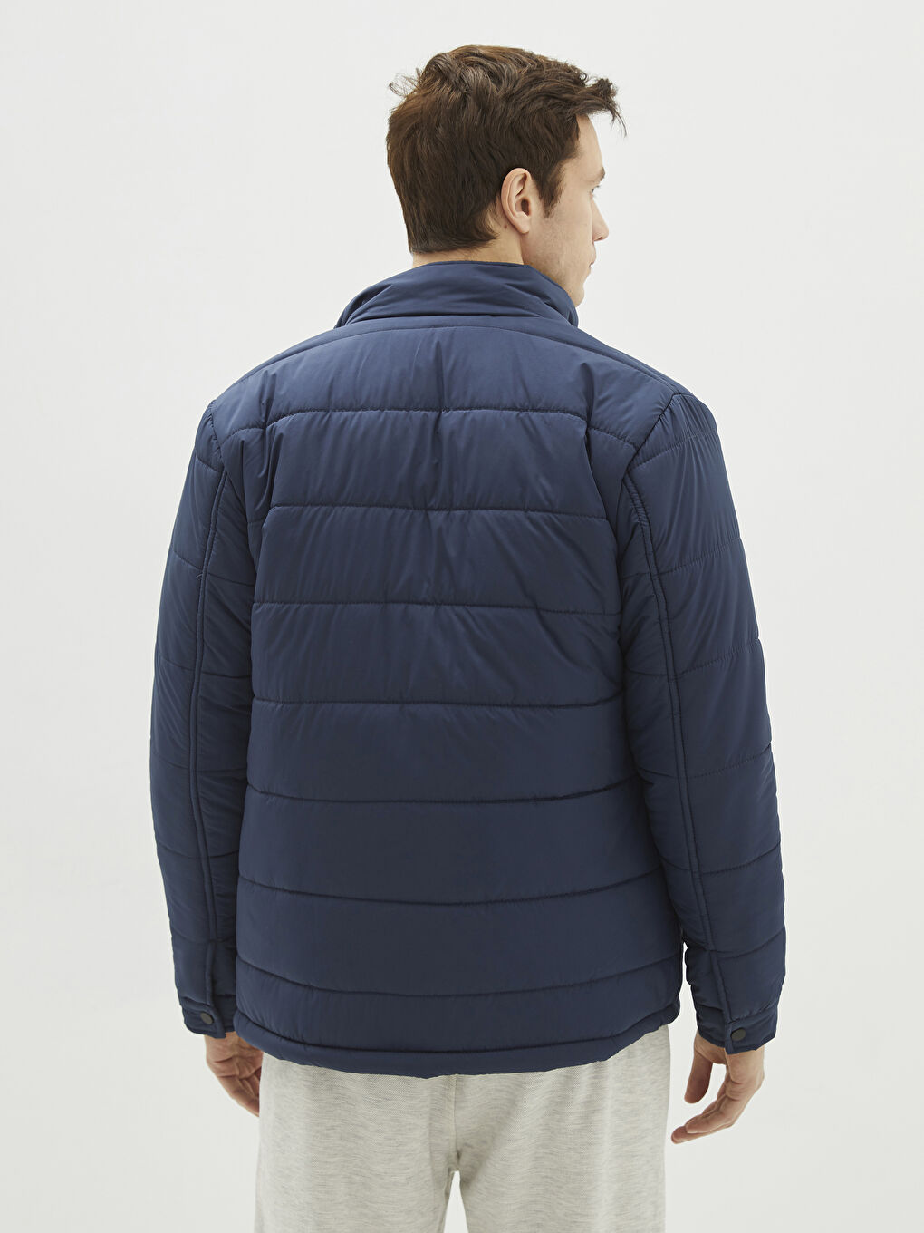 Lacivert Standart Kalıp Dik Yaka Erkek Şişme Mont-4