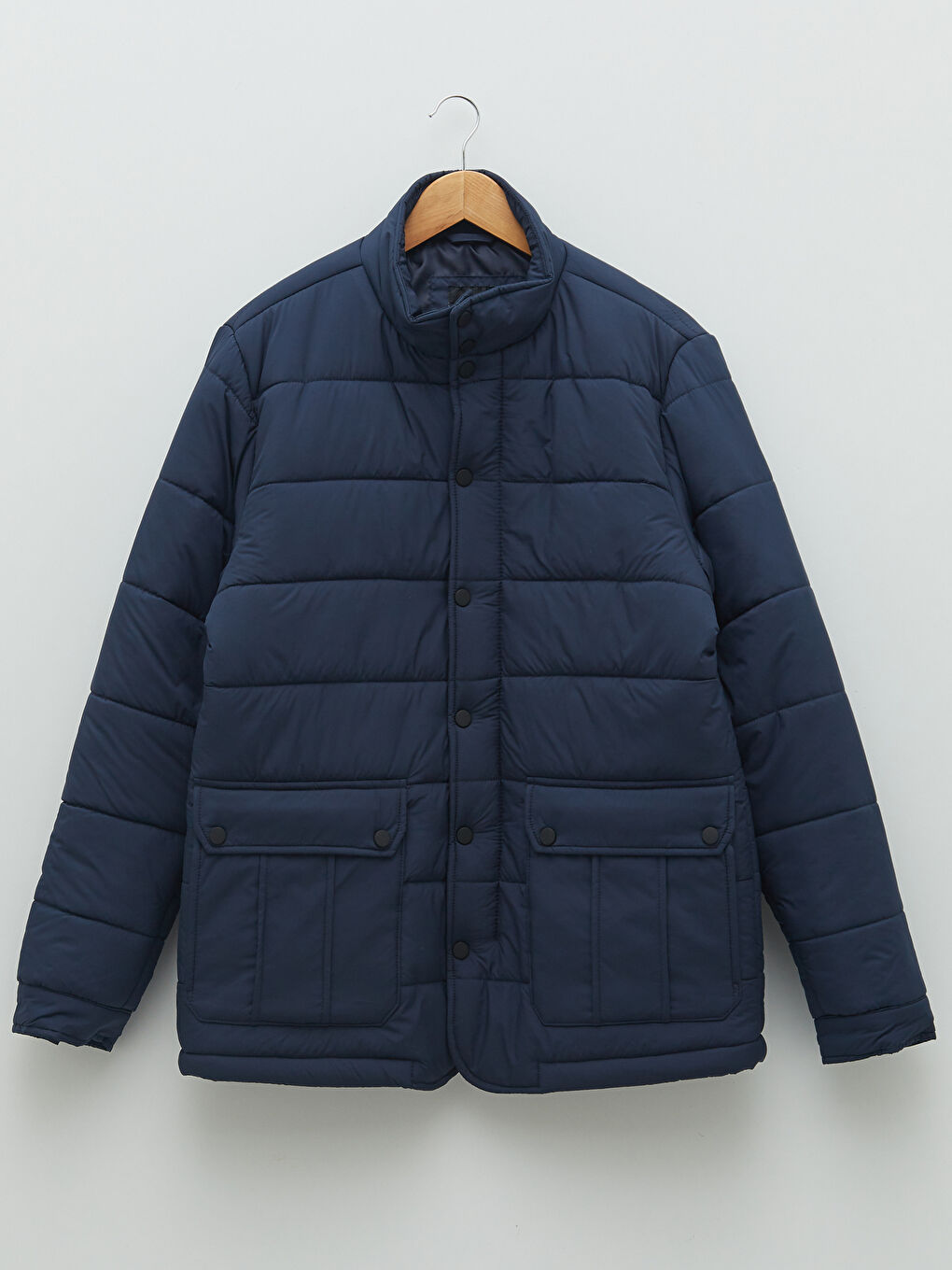 Lacivert Standart Kalıp Dik Yaka Erkek Şişme Mont-5