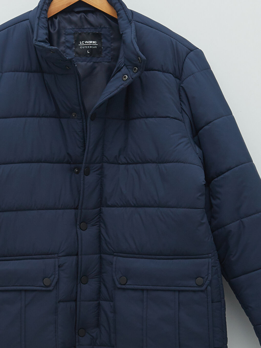 Lacivert Standart Kalıp Dik Yaka Erkek Şişme Mont-7