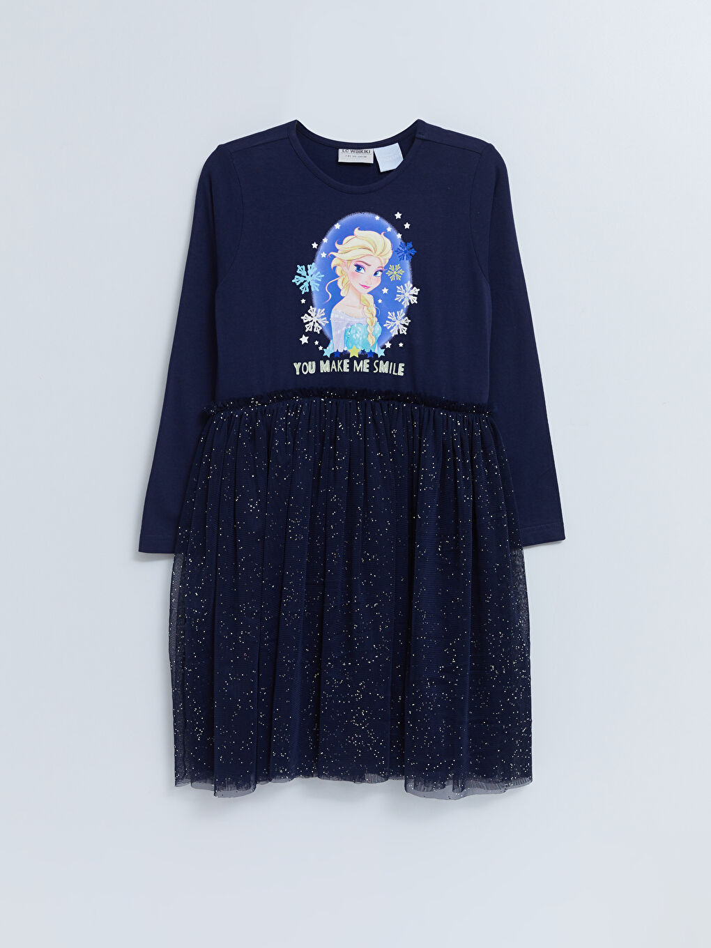 LCW Kids Crew Neck Elsa Printed Long Sleeve Girls' Dress -S2BE44Z4-HFH