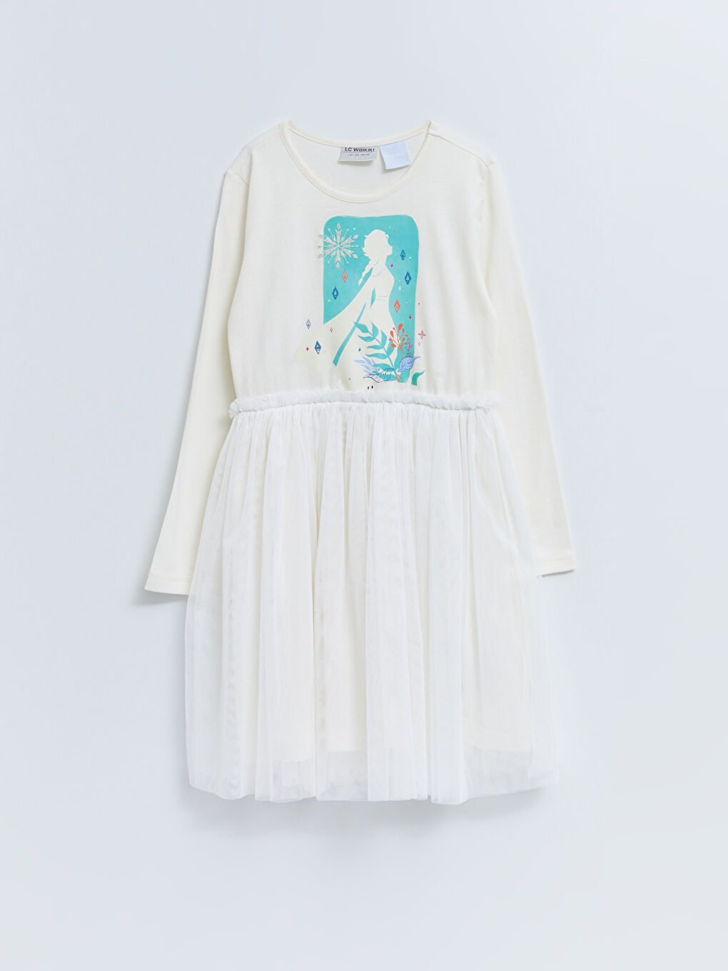 Платье с круглым вырезом, принтом Эльзы и длинным рукавом для девочек