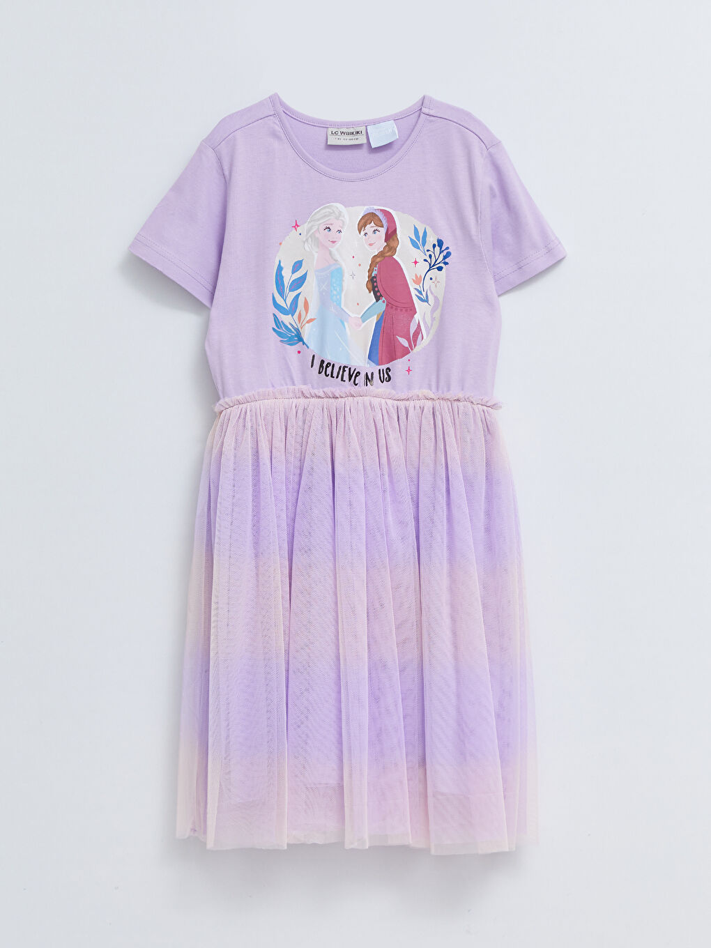 Crew Neck Frozen Printed Short Sleeve Girl Dress
