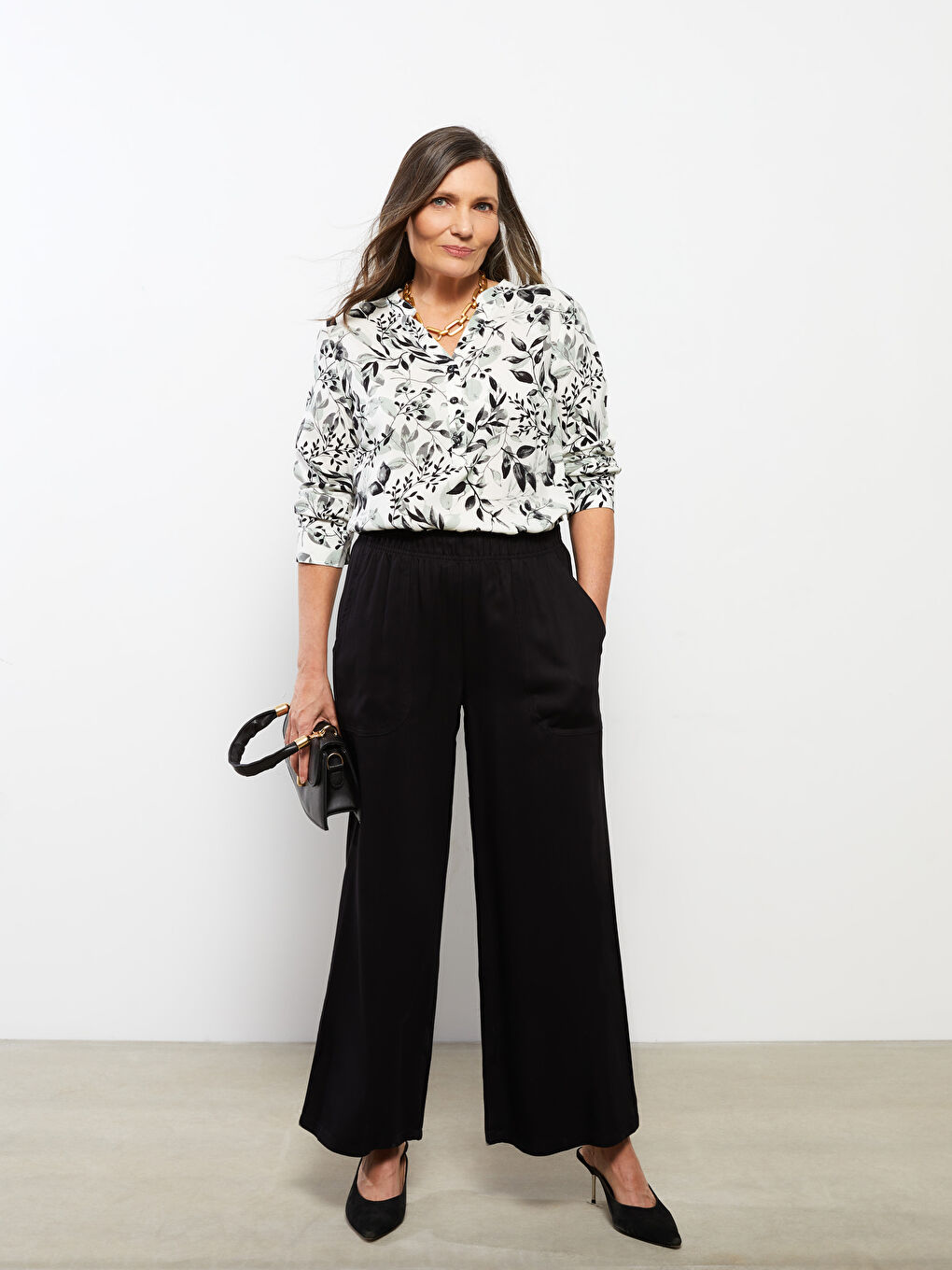 Pantalon Viscose Droit pour Femmes Coupe Confortable à Taille Élastique-1