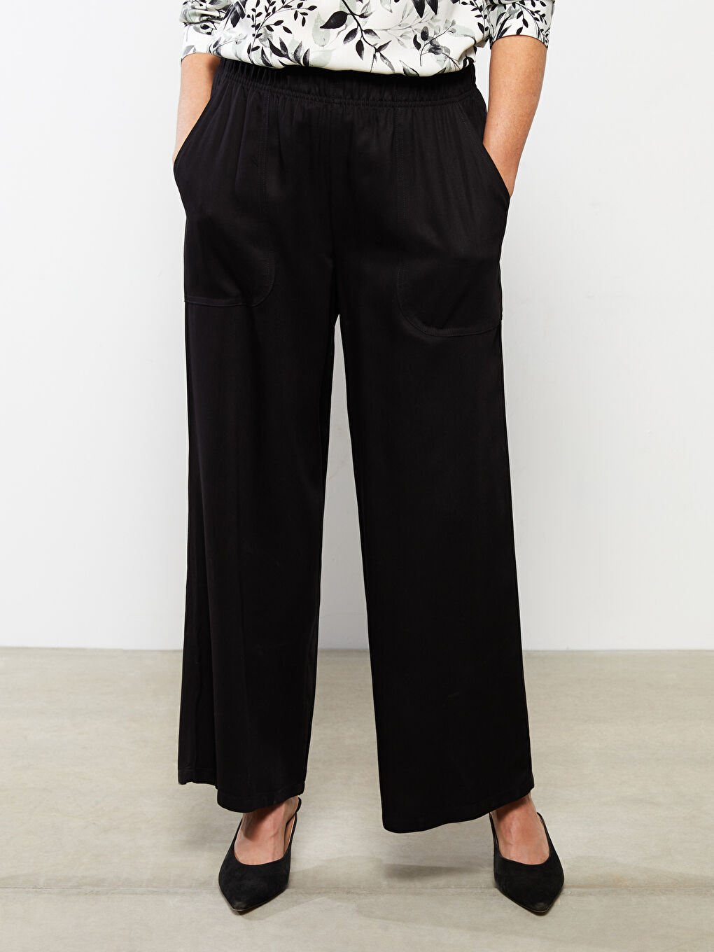 Pantalon Viscose Droit pour Femmes Coupe Confortable à Taille Élastique-4