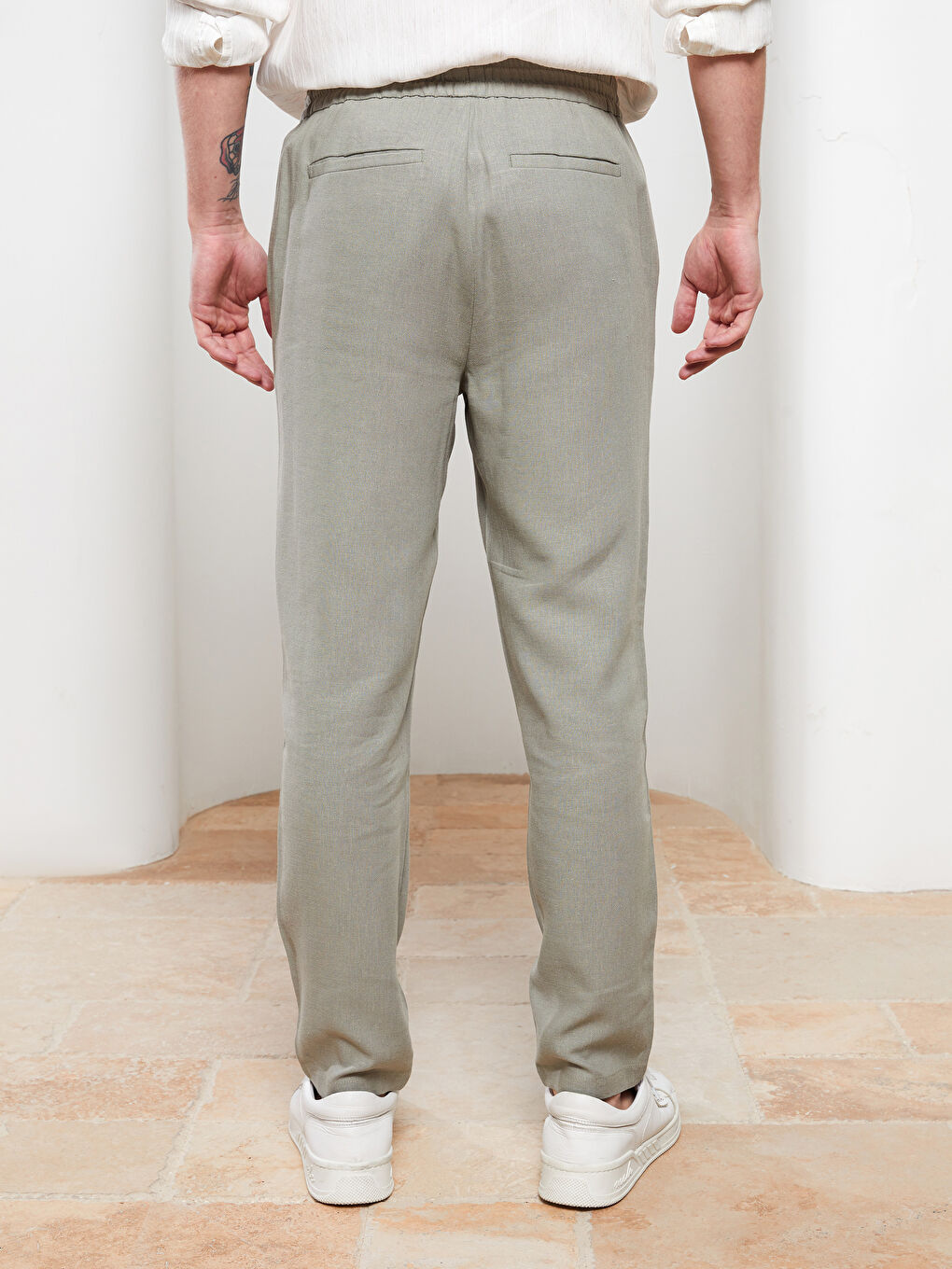 Slim Fit Men's Trousers with Tie Waist Detail-4