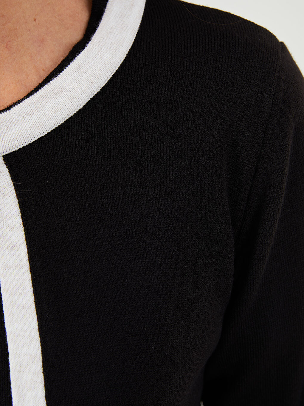 Crew Neck Stripe Detailed Long Sleeve Women's Knitwear Cardigan and Sweater Set-3