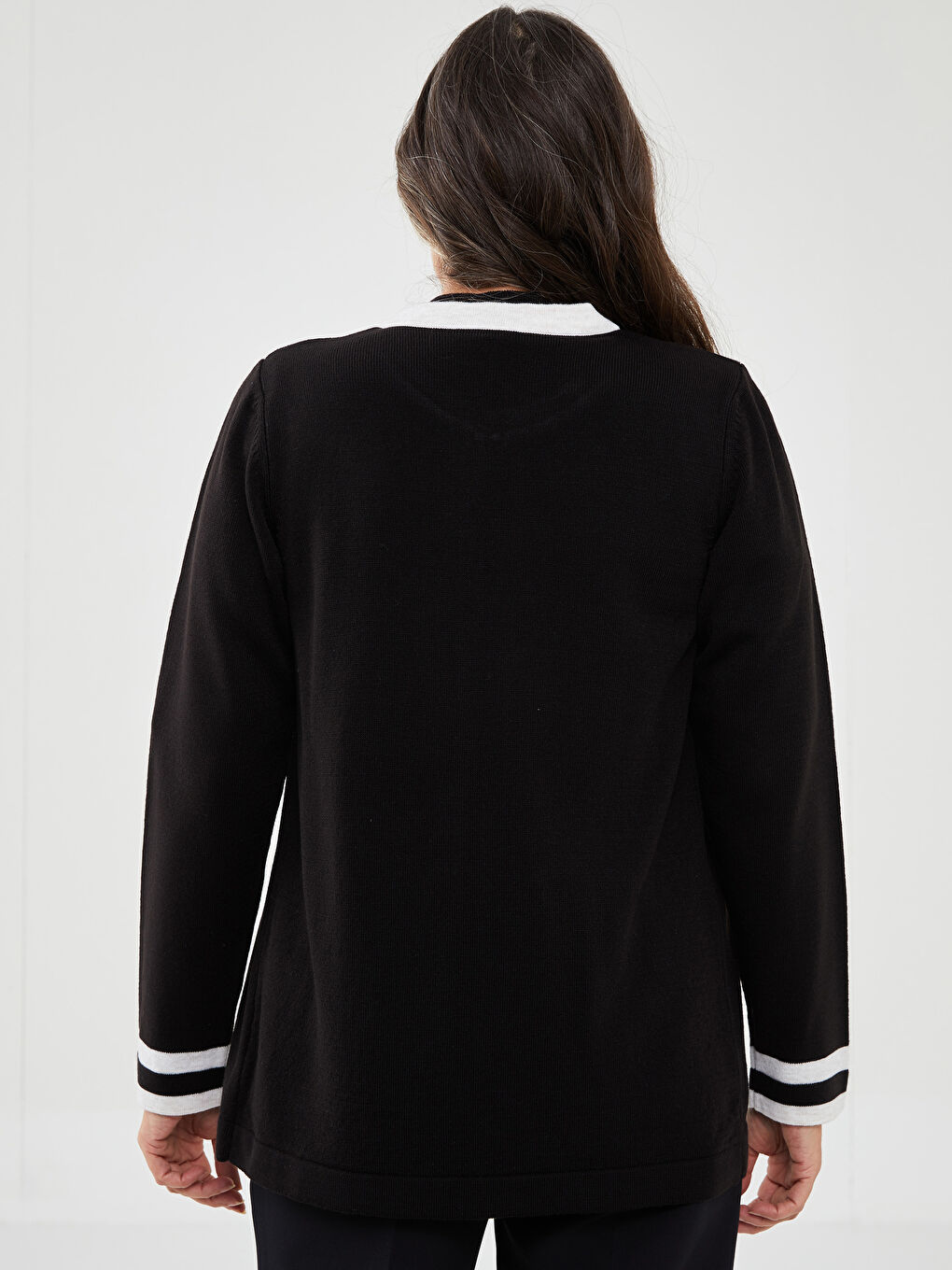 Crew Neck Stripe Detailed Long Sleeve Women's Knitwear Cardigan and Sweater Set-5