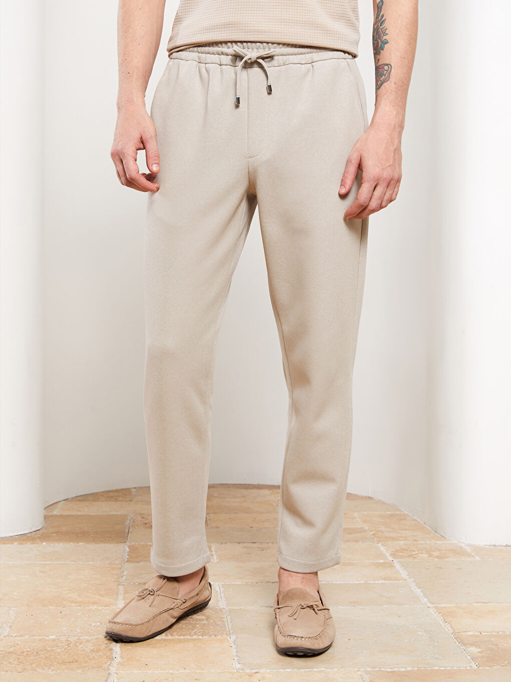 Bej Slim Fit Erkek Pantolon-4