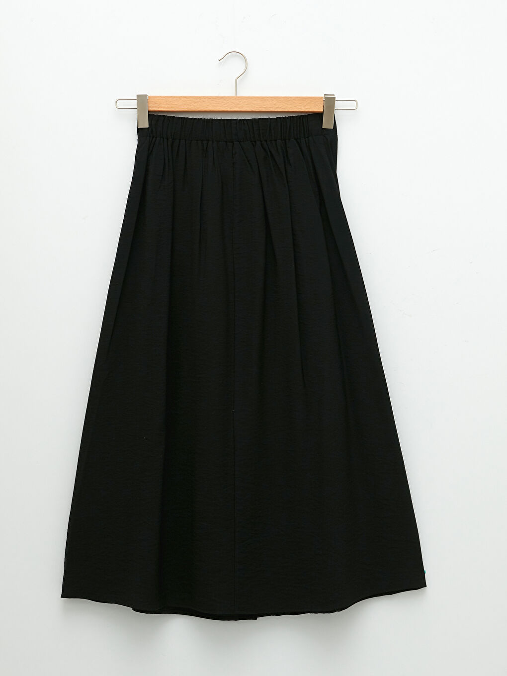 Siyah Kadın Beli Lastikli Düz Etek-7