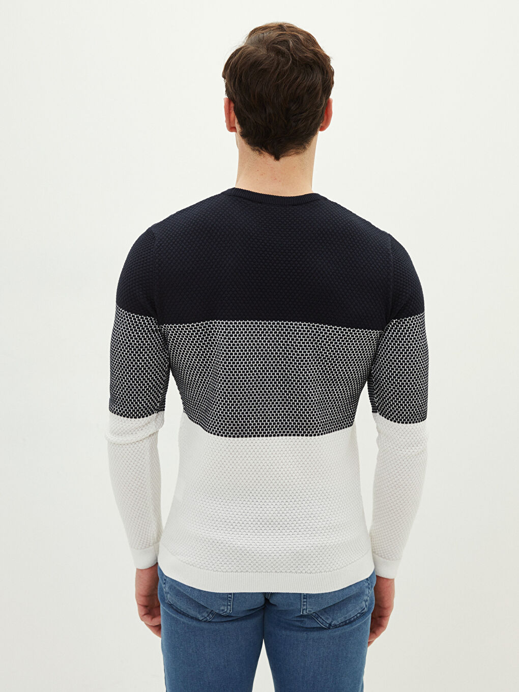 Crew Neck Long Sleeve Men's Tricot Sweater with Color Block -S2BE69Z8-J2Y