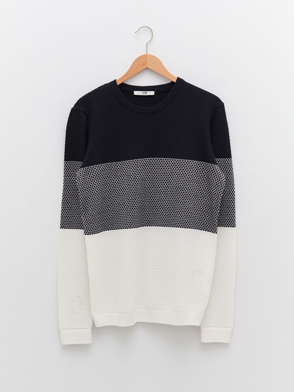Crew Neck Long Sleeve Men's Tricot Sweater with Color Block -S2BE69Z8-J2Y
