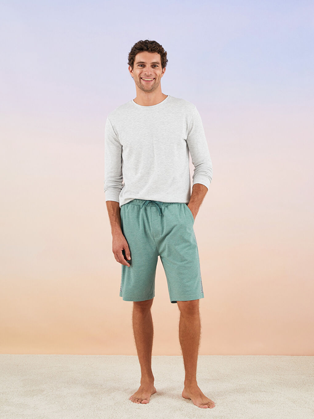 Yeşil Standart Kalıp Erkek Pijama Alt Şort-1