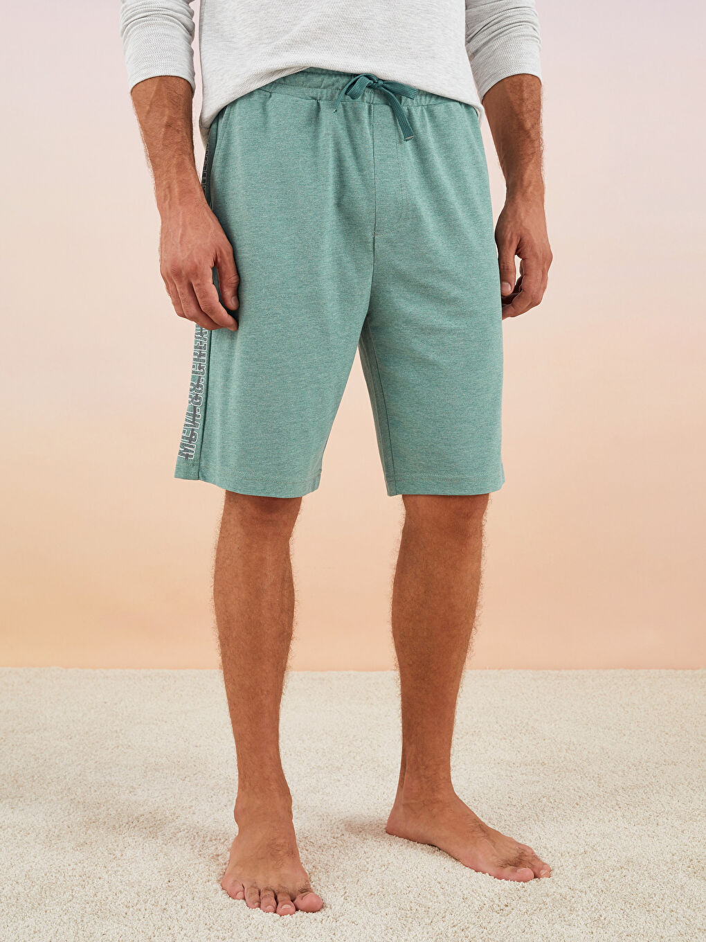 Yeşil Standart Kalıp Erkek Pijama Alt Şort-3