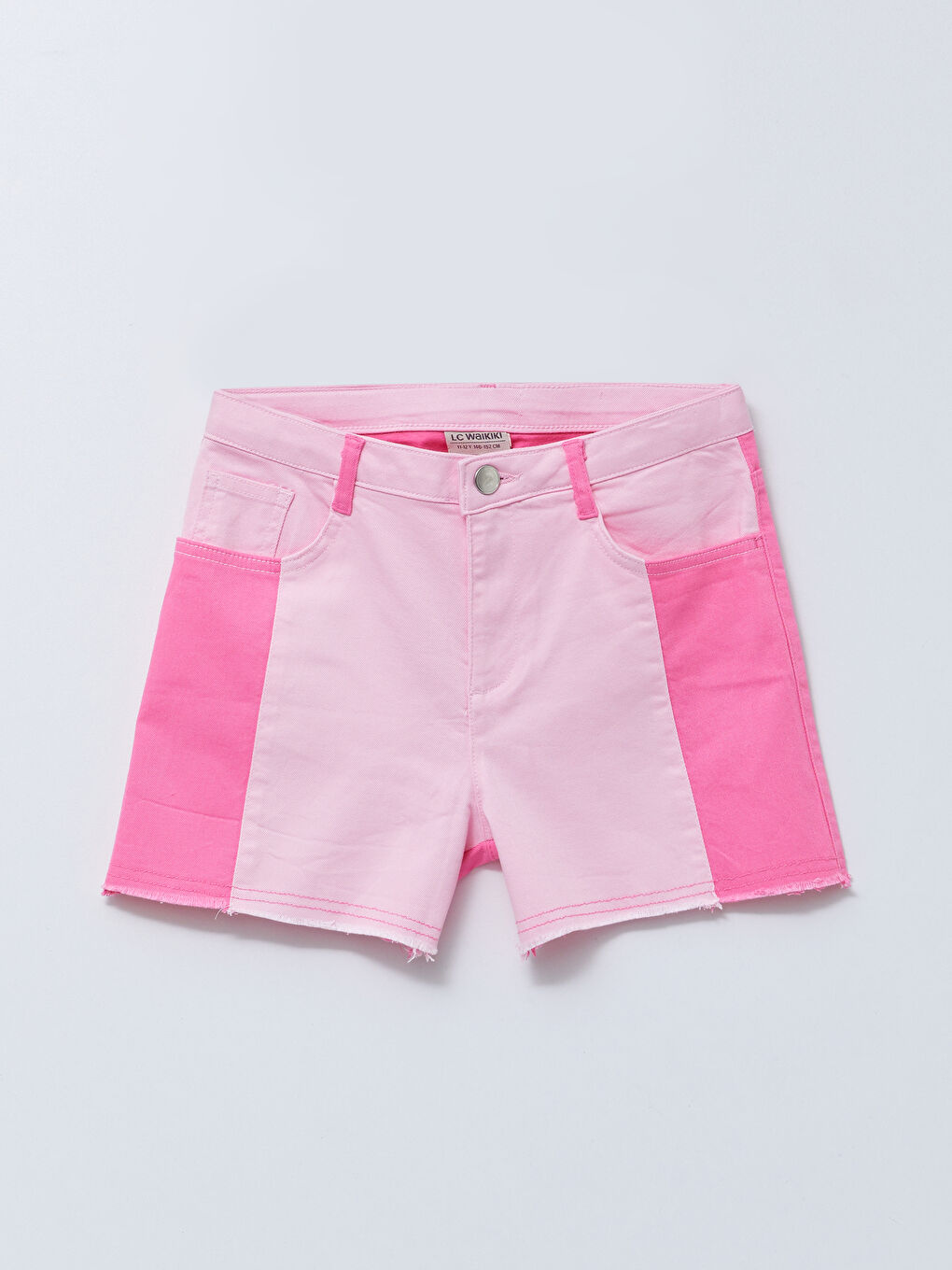 Pembe Renk Bloklu Gabardin Kız Çocuk Şort-2