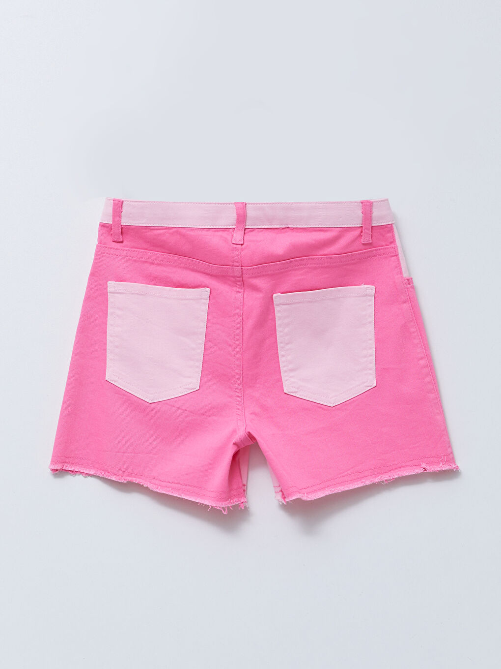 Pembe Renk Bloklu Gabardin Kız Çocuk Şort-3