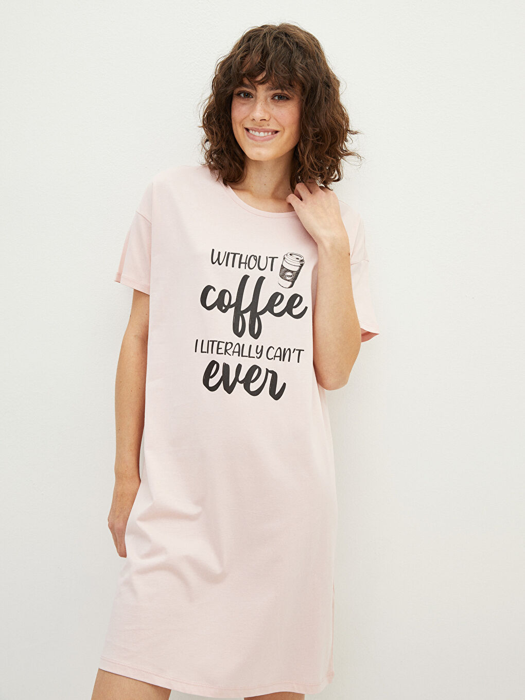Crew Neck Printed Short Sleeve Cotton Women's Nightgown