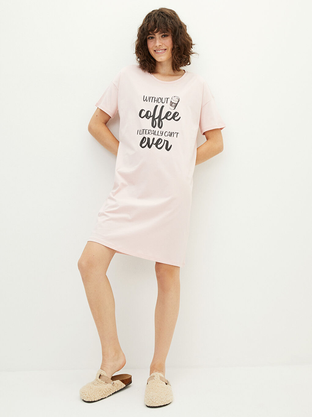 Crew Neck Printed Short Sleeve Cotton Women's Nightgown-1