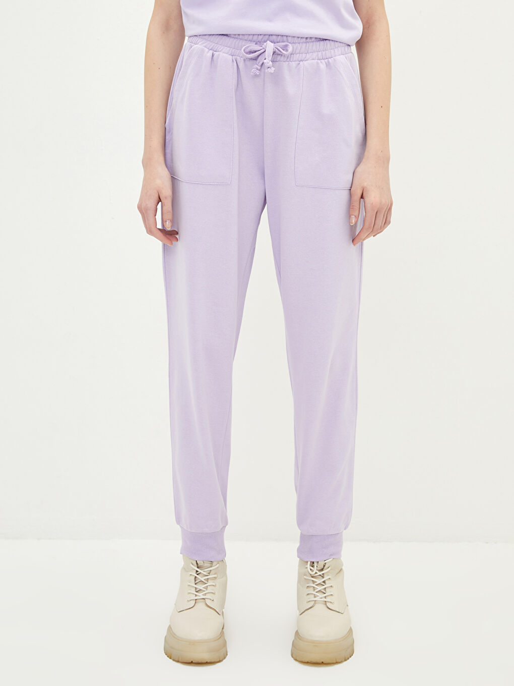 Lila Kadın Beli Lastikli Düz Jogger Eşofman Altı-3