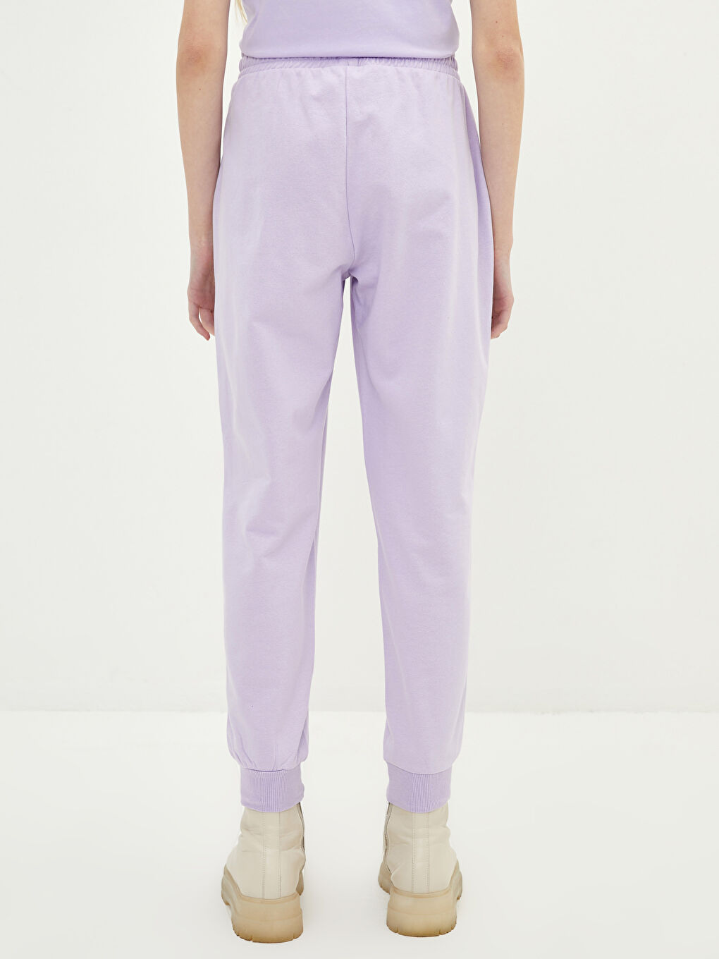 Lila Kadın Beli Lastikli Düz Jogger Eşofman Altı-4