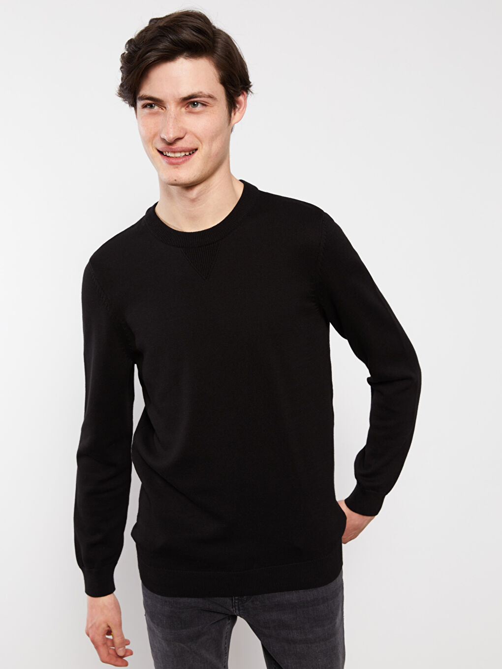 Rundhalsausschnitt Langarm Dünner Herren Strickpullover-1