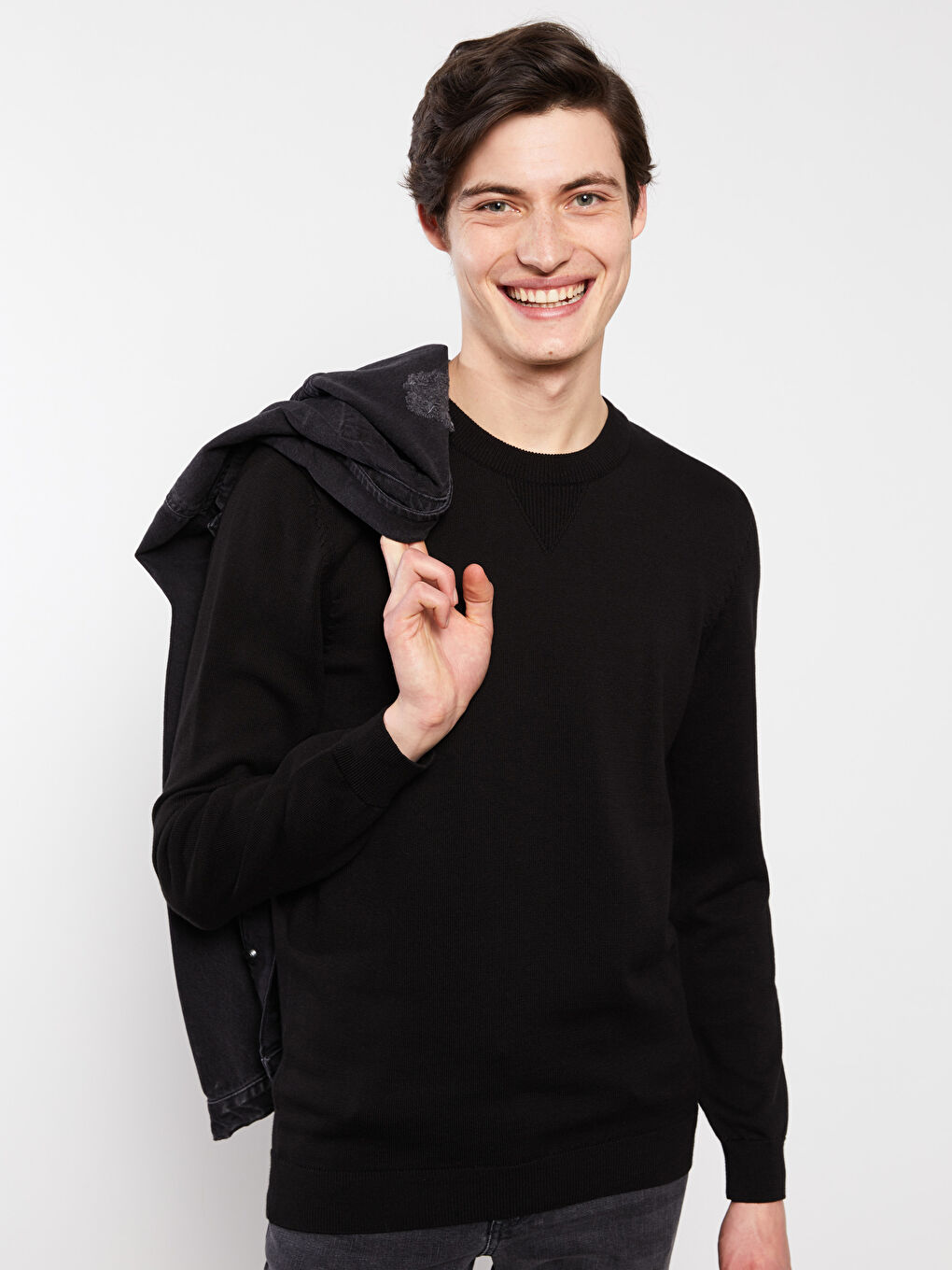 Rundhalsausschnitt Langarm Dünner Herren Strickpullover-2