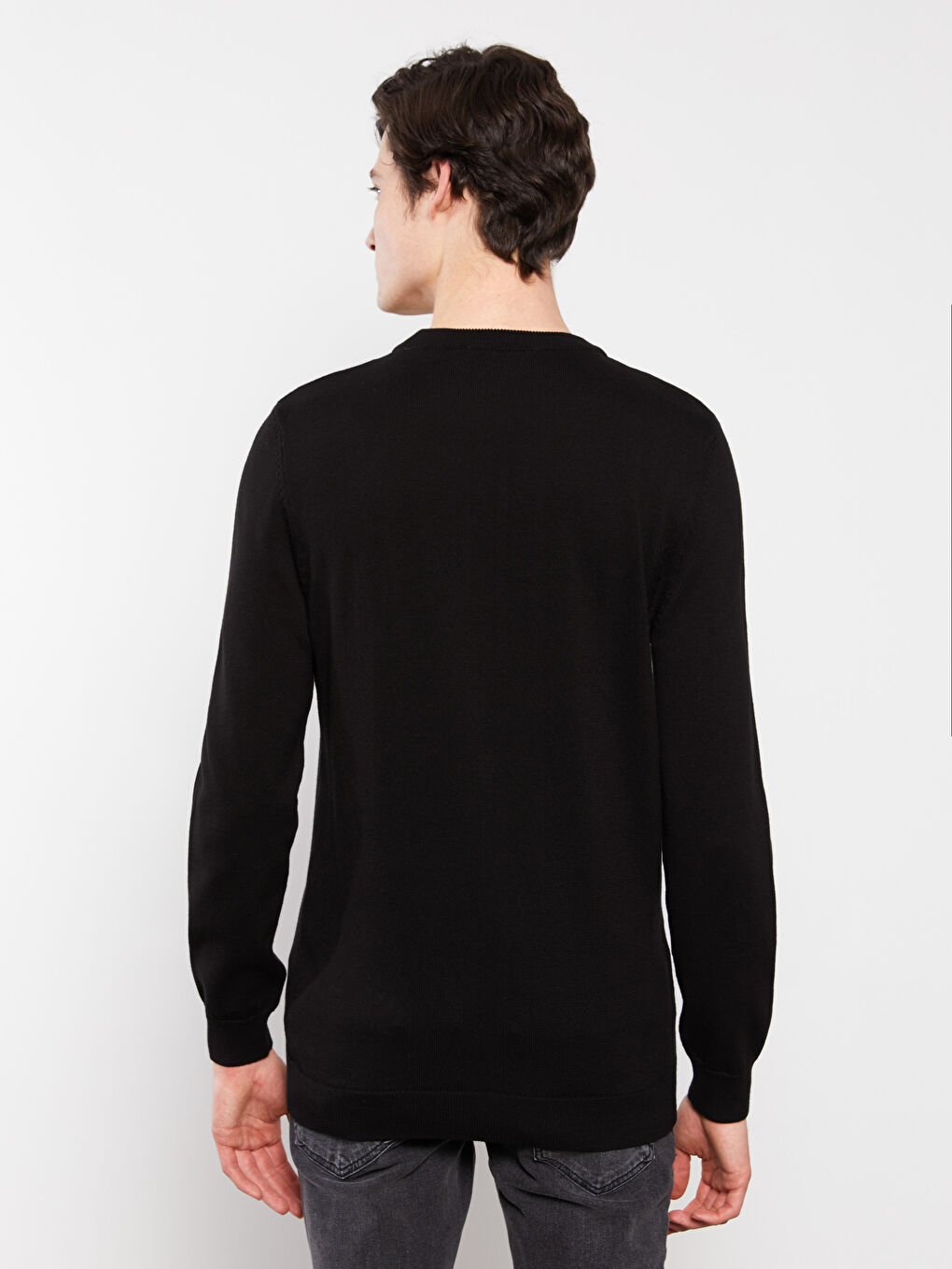 Rundhalsausschnitt Langarm Dünner Herren Strickpullover-4