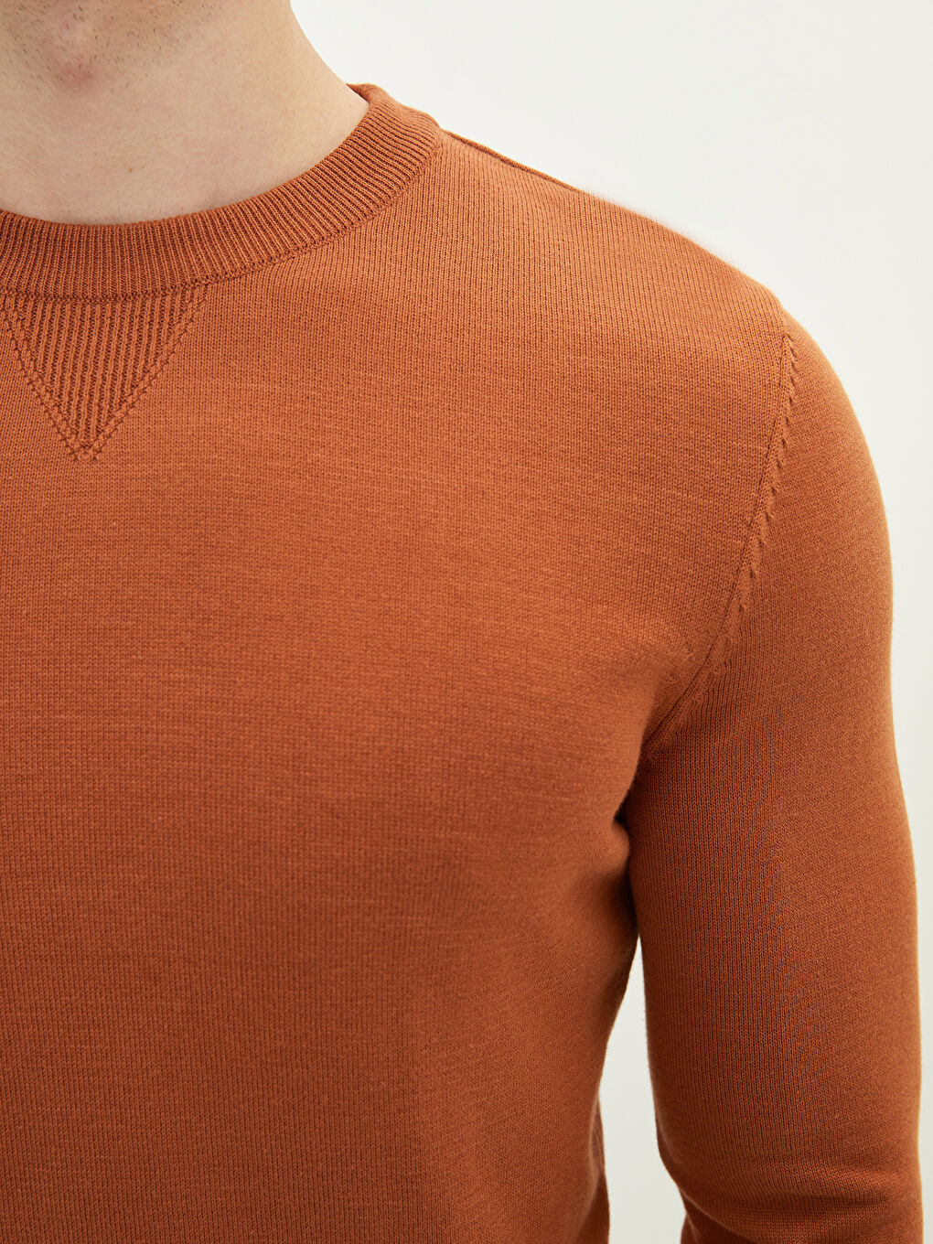 Kahverengi Bisiklet Yaka Uzun Kollu İnce Erkek Triko Kazak-3