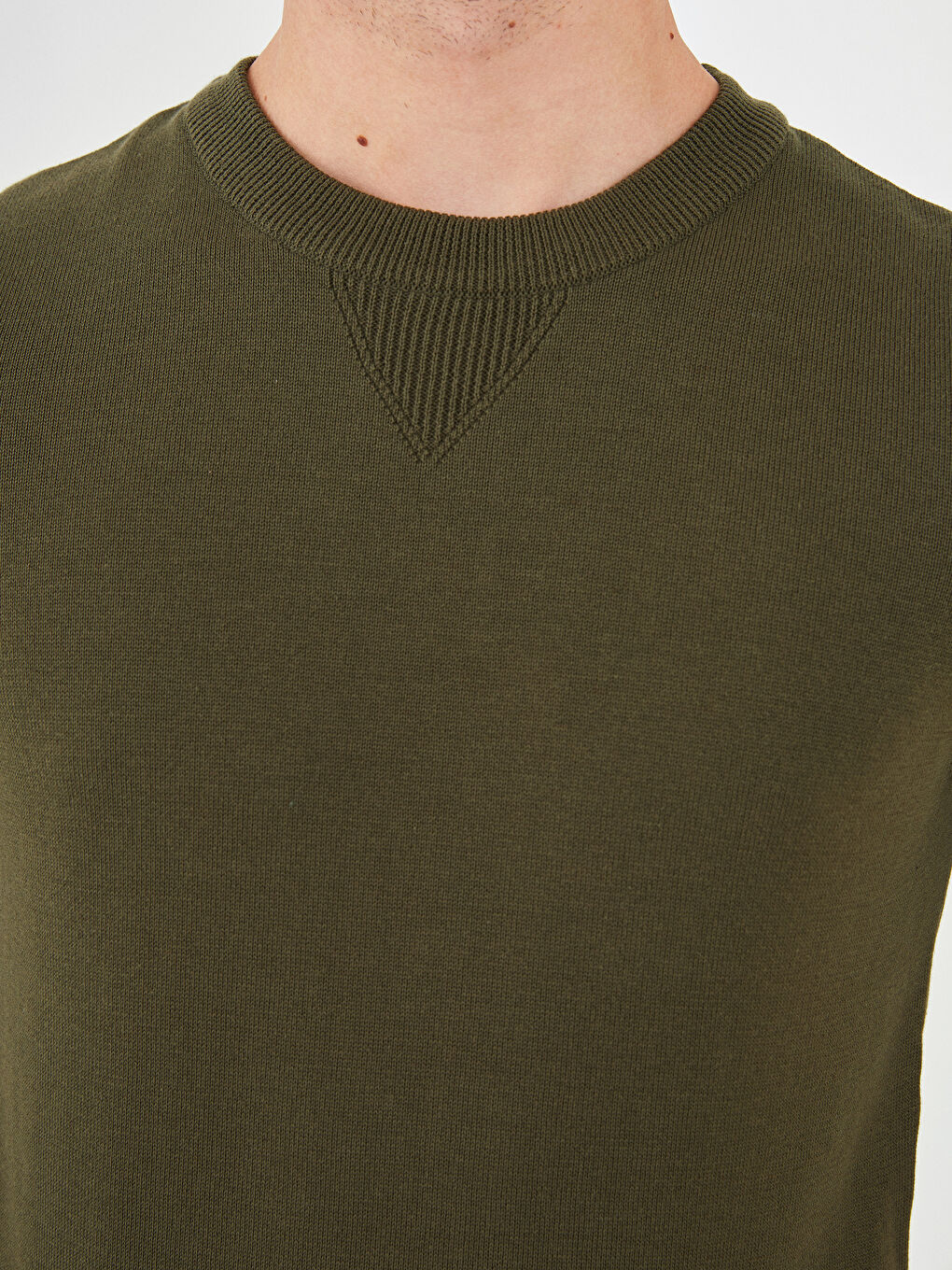 Haki Bisiklet Yaka Uzun Kollu İnce Erkek Triko Kazak-3