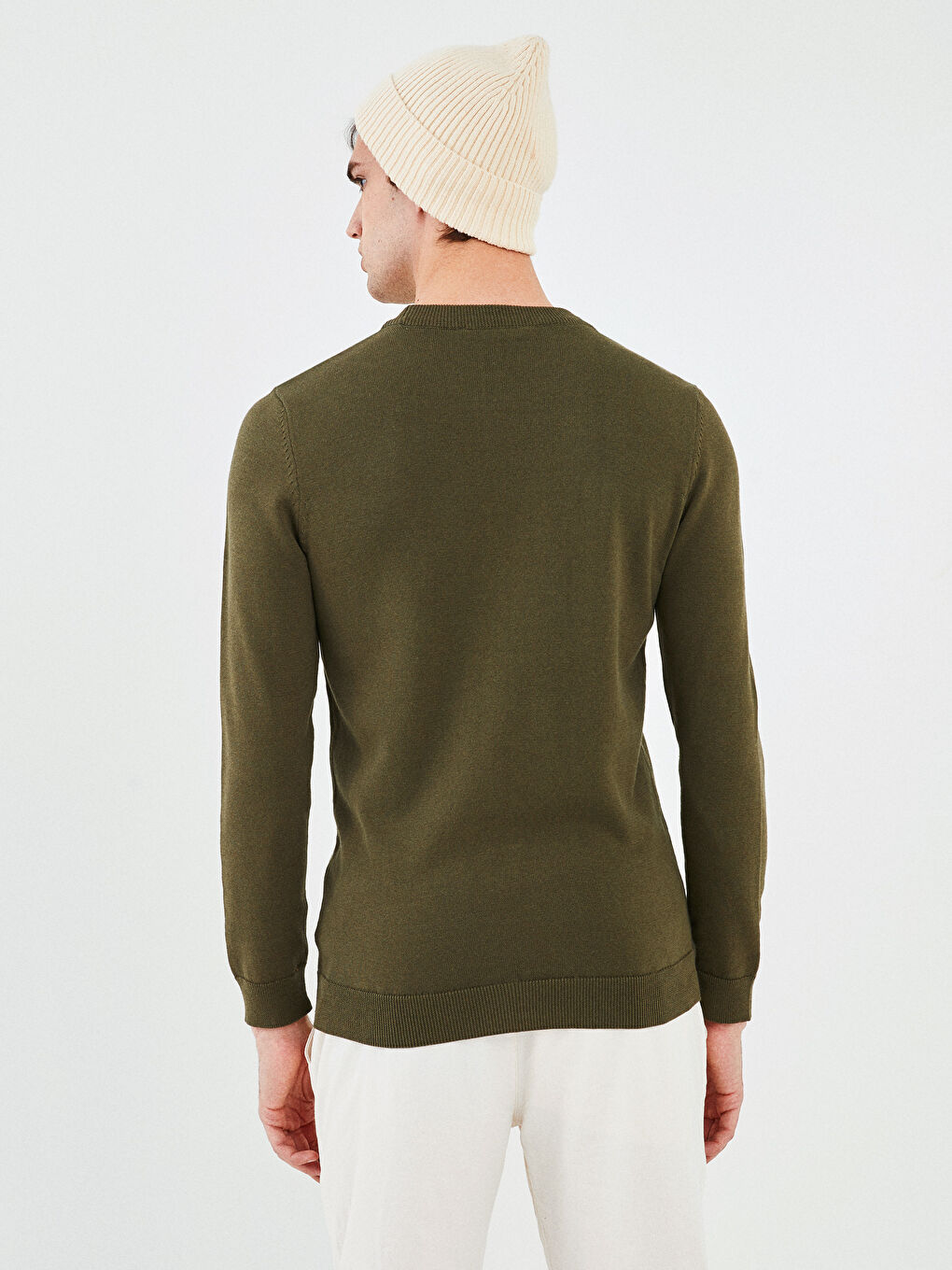 Haki Bisiklet Yaka Uzun Kollu İnce Erkek Triko Kazak-4