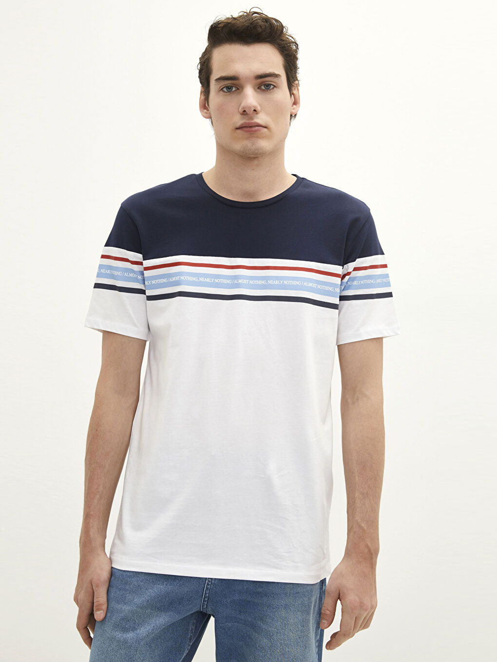 Tricou pentru Bărbați cu Guler Rotund, Mânecă Scurtă, Bloc de Culoare, Jerseu-1