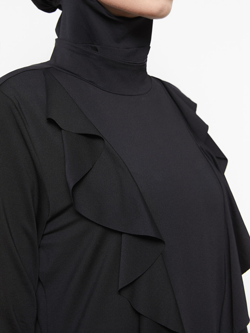 طقم ملابس سباحة محتشمة للنساء بياقة قمع وكم طويل-3