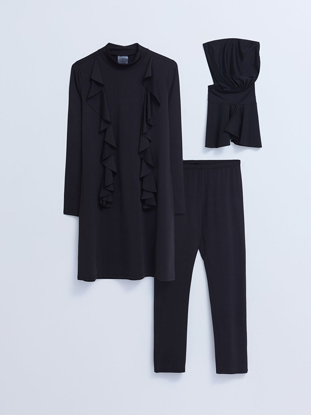 طقم ملابس سباحة محتشمة للنساء بياقة قمع وكم طويل-6