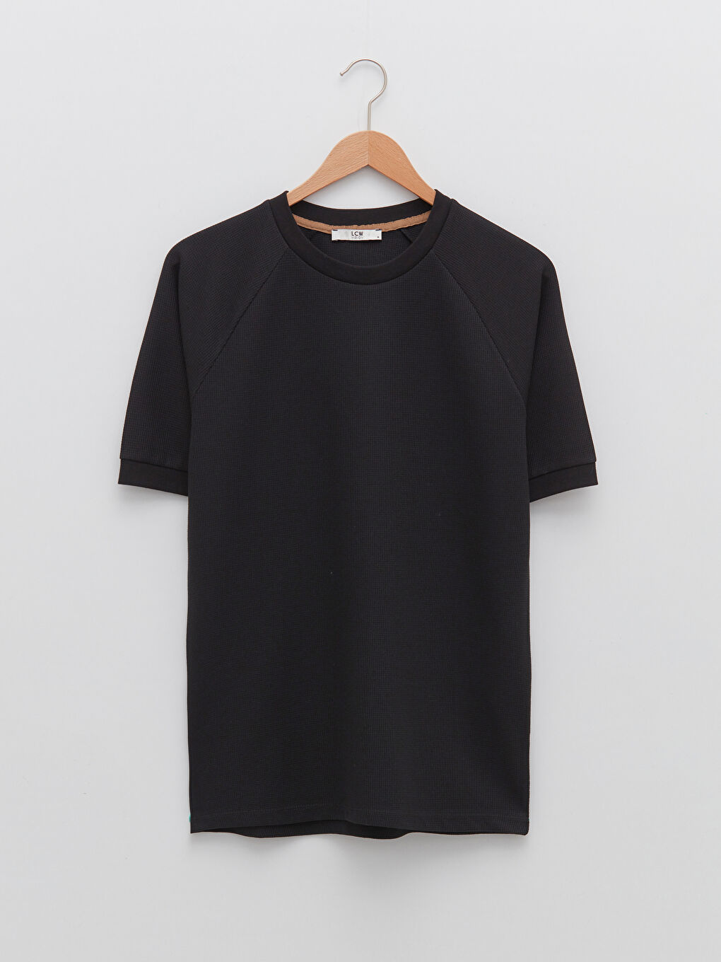 Siyah Bisiklet Yaka Kısa Kollu Basic Penye Erkek Tişört-5