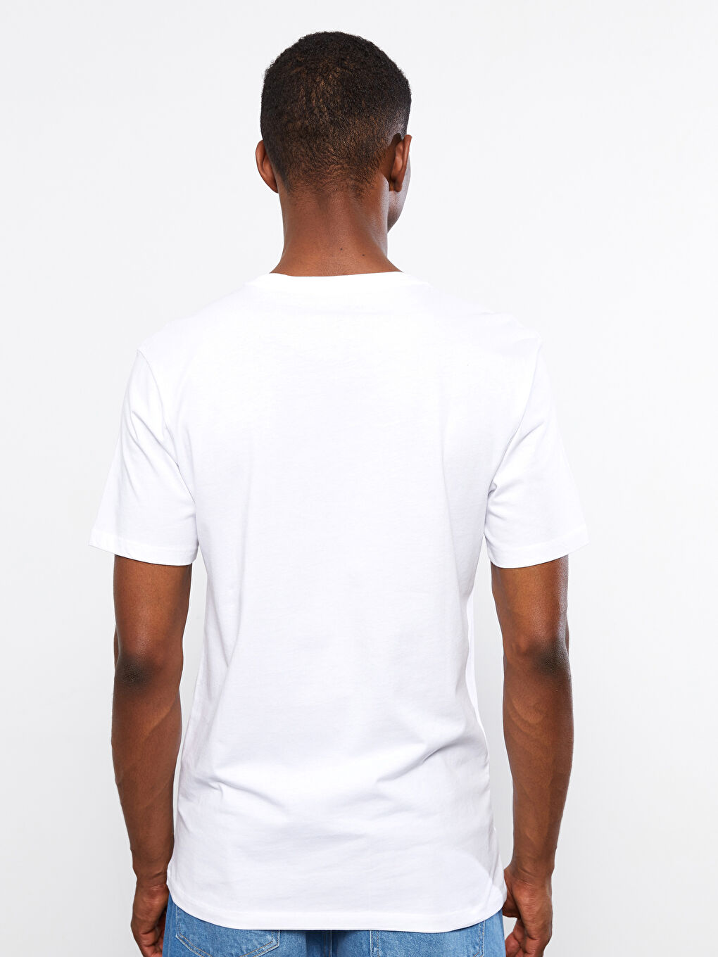 Beyaz Bisiklet Yaka Kısa Kollu Baskılı Penye Erkek Tişört-4