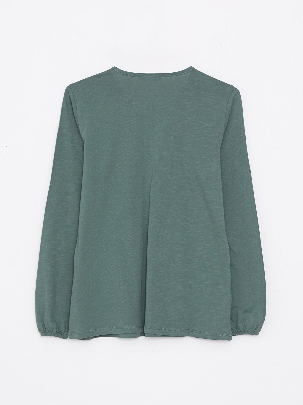 تيشيرت نسائي بأكمام طويلة مطرزة وياقة طية قطنية-5