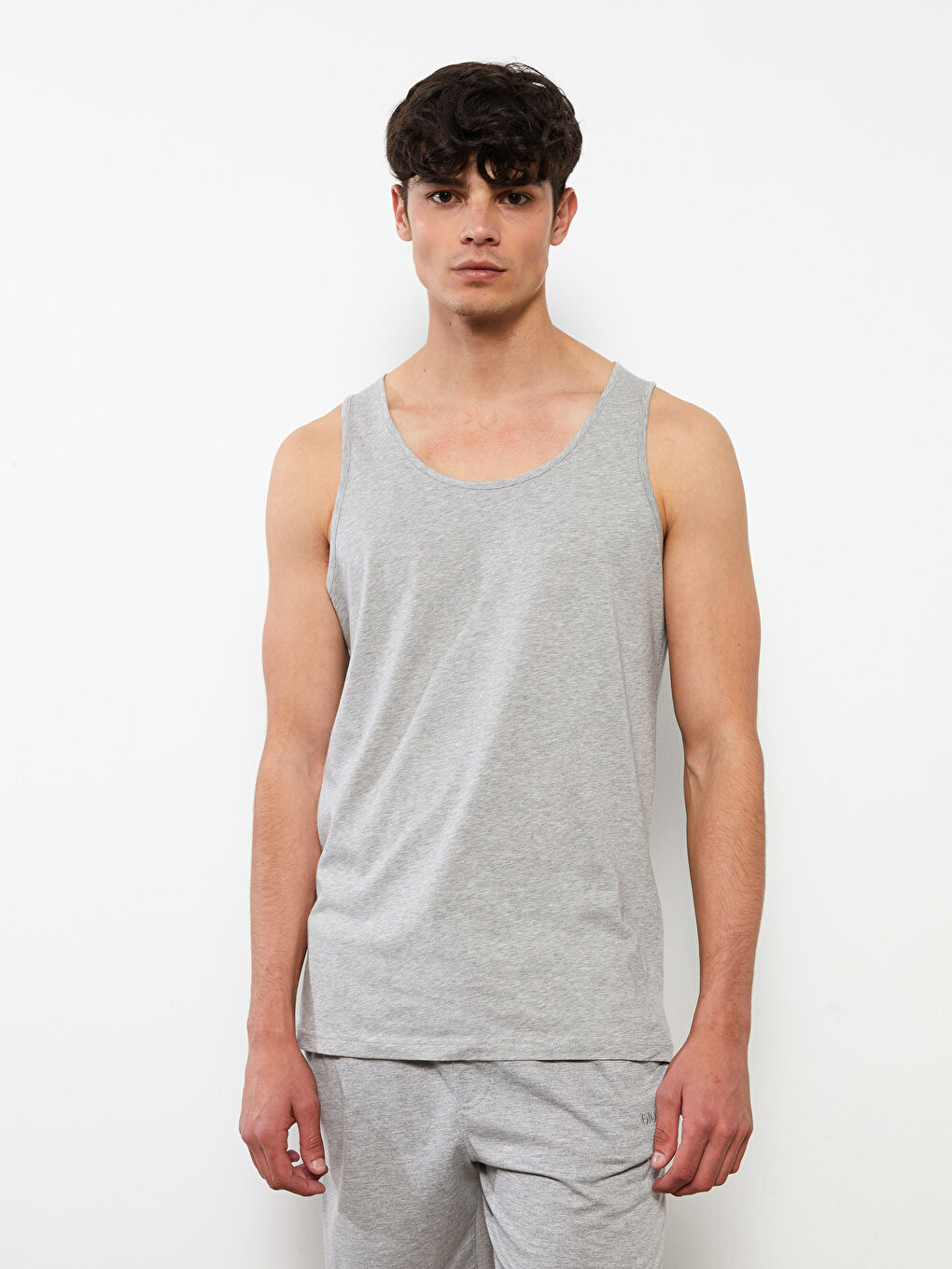 Gri U Yaka Basic Pamuklu Erkek Atlet 2'li-1